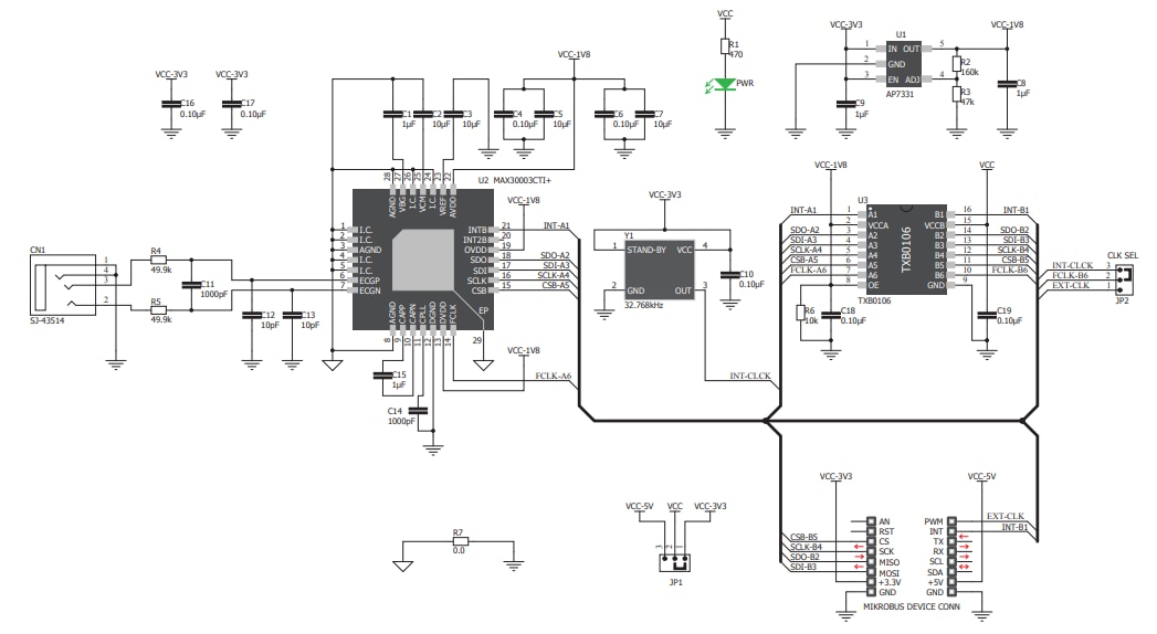 回路図 - Mikroe MIKROE-3273 ECG 3 Click
